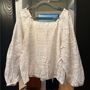 Ann Taylor white blouse with black stripes.